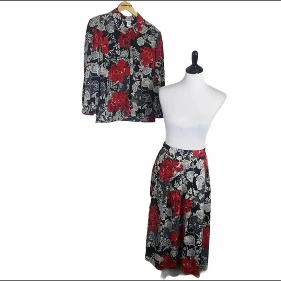 Vintage Koret petites 12 red/black/white 2 pcs‎ skirt + blouse set - Picture 1 of 7